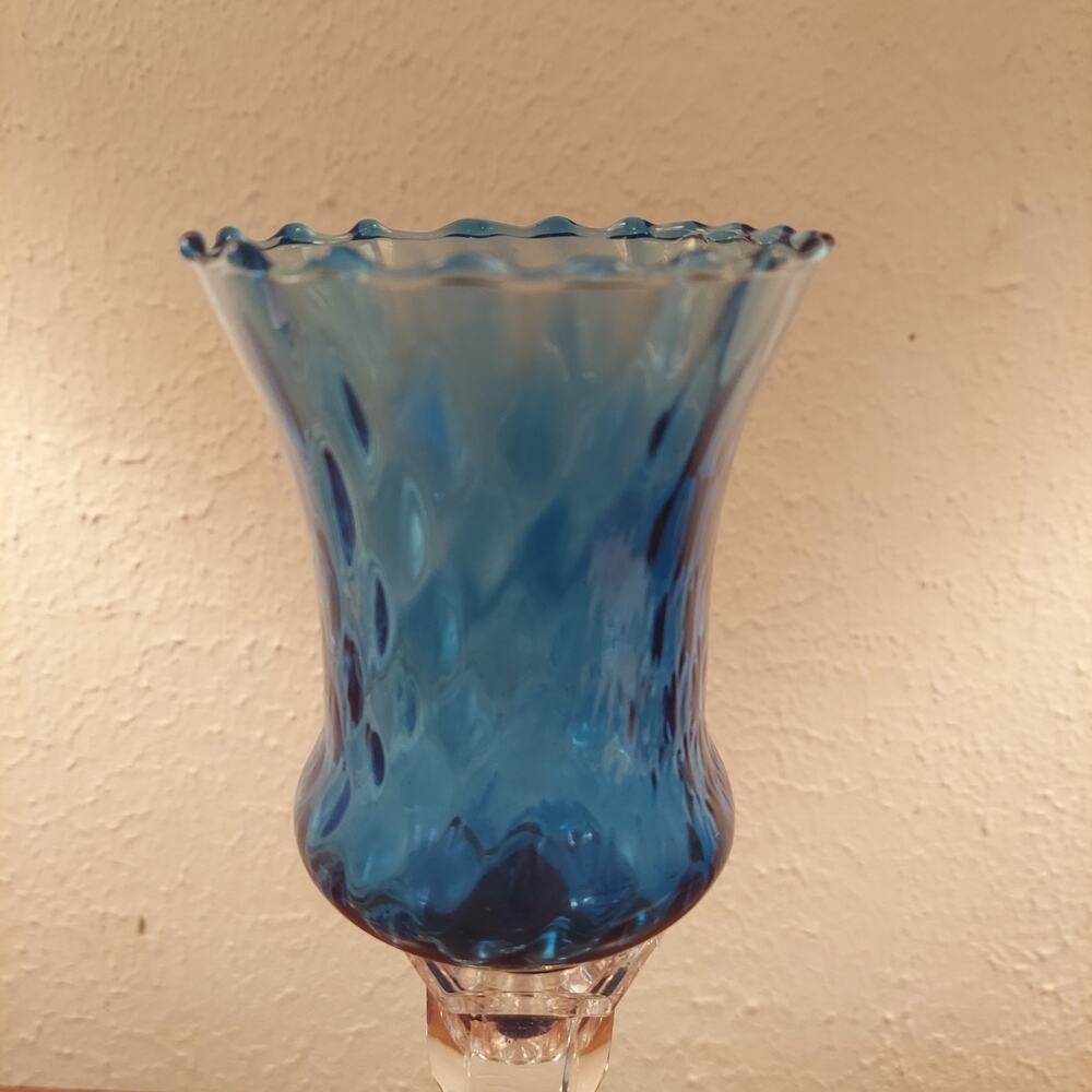 HOMCO Tudor Blue Diamond Optic Glass PEG Votive Cup Candle Holder W/Black Gasket